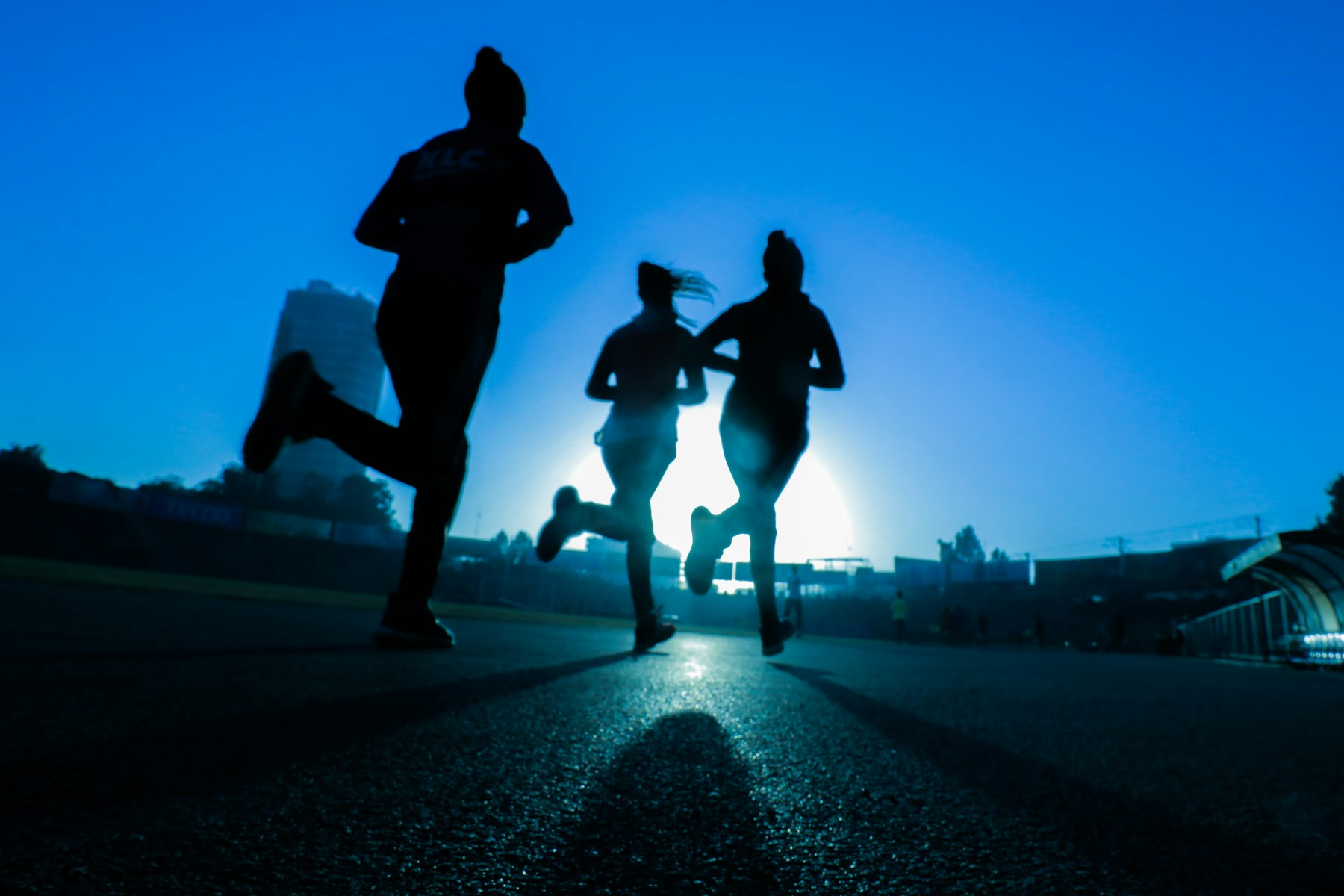 Runners training together outdoors